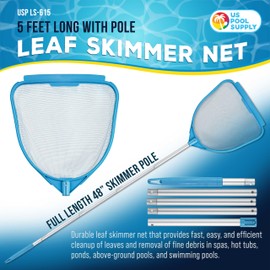 U.S. Pool Supply Pool and Spa Skimmer Net with Pole, Handheld Fine Mesh Pool Skimmer Net - Hand Held Spa, Hot Tub, Pond Cleaning - Step-Up 32" to 5 Feet Long, Leaf Netting, Scoop Skim Leaves & Debris