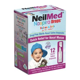 Sterile Saline Nasal Drops for Babies & Kids, 12 Ampoules, Gentle Nasal Congestion Relief, Drug-Free Nasal Rinse Solution, Easy Single-Use Vials