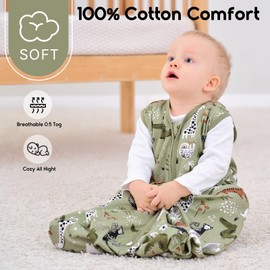 Yoofoss Baby Sleeping Bag 3 Pack 12-18 Months Baby Sleep Sack 0.5 TOG 100% Cotton Toddler Wearable Blanket for Newborn Infant Toddler Green Forest