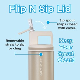 GROSCHE Alpine Flip n' Sip 20oz Insulated Water Bottle - Stainless Steel, Leakproof Flask with Straw - Perfect for Gym, Travel & Outdoor Use - Keeps Water Cold Upto 60 hrs - Sand Beige