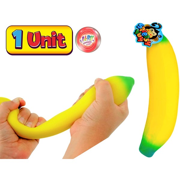 JA-RU Stretchy Banana Squishy Toys (1 Unit) Anxiety Stress Relief Toys | Sensory Toys for Autistic Children Kids and Fidget Stress Toys for Adults. Great Party Favor Supply. Plus 1 Ball. 3340-1p