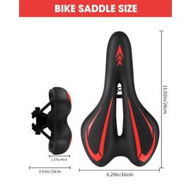 Gel Bike Saddle for Men & Women – Waterproof, Breathable Cycling Seat for MTB, BMX, Road Bikes, City & Exercise Bikes – Comfortable Ergonomic Design with High-Density Gel Padding(Red)