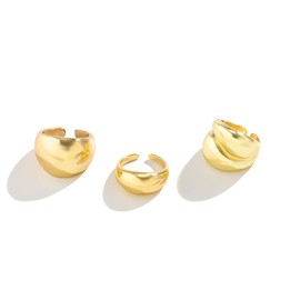 Chunky Gold Rings for Women Adjustable Bold Thick Rings Gold Statement Rings Open Dome Ring Chunky Rings for Women Minimalist Simple Rings (Gold, One size)