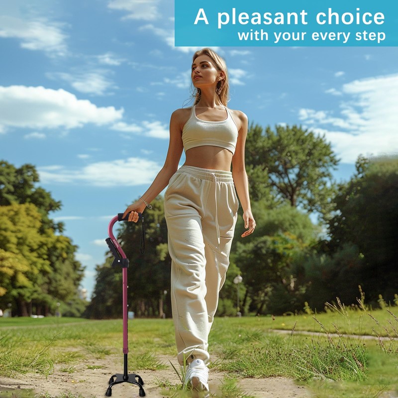 AOHHL Quad Walking Cane Foldable Adjustable Portable Stick Men &