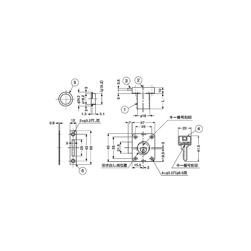 Sugatsune Industry (LAMP) Surface Mounted Cylinder Lock 3310-30-B Type 3310-30-B