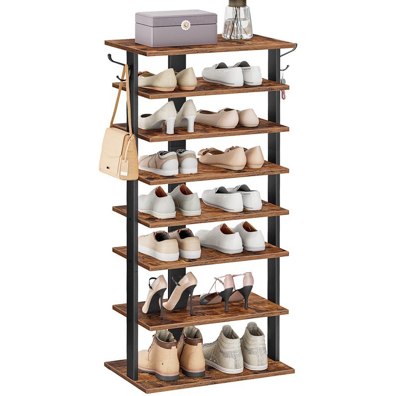 HOOBRO 8 Tiers Vertical Shoe Rack, Wooden Shoe Storage Organizer