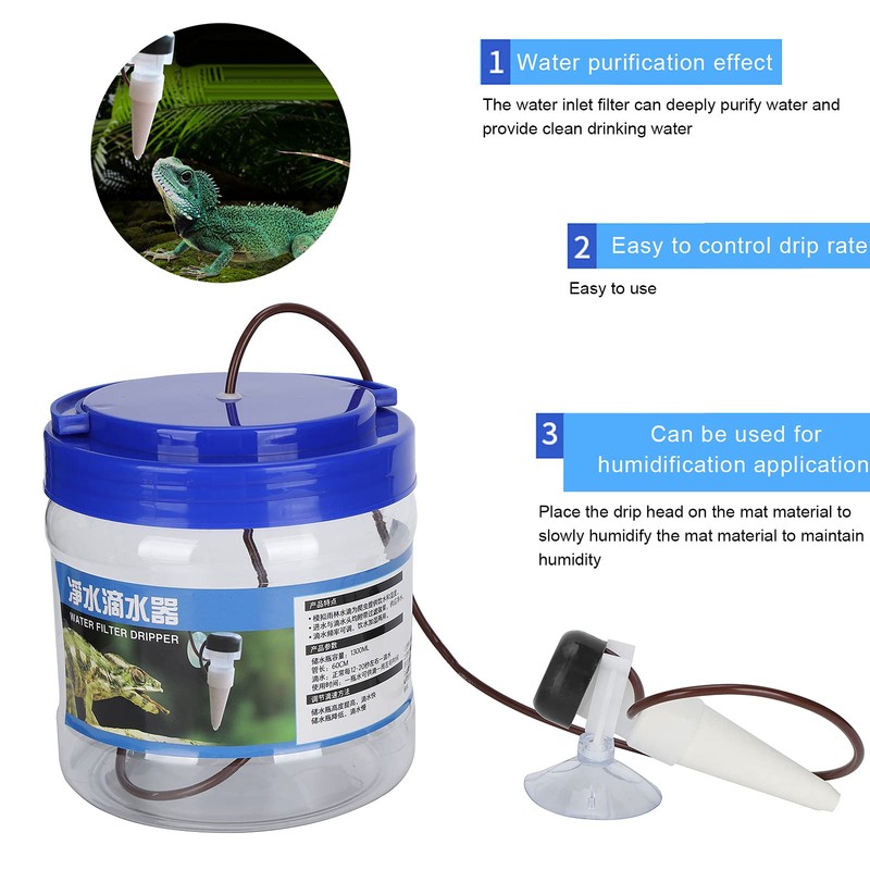 Pssopp Reptile Water Dripper Kit, Reptile Drinking Feeder with Filtering