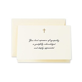 Crane & Co. Hand Engraved Gold Cross Sympathy Acknowledgement Note (CF1445), Ecruwhite, Pack of 10