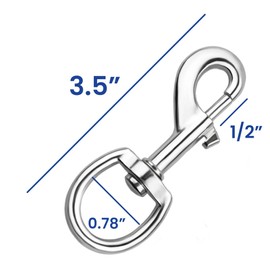 4pc ALAZCO Flag Swivel Snap Clips Hooks 3.5” Heavy Duty Spring Sturdy 200lbs Safety Load 0.78” Eyelet Capacity Flagpole Hardware Pet Leash Key Chain Leather Craft Camping Boating Tarp Cover Clips