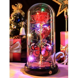 Mothers Day Rose Gifts for Mom Birthday Gift, Rechargeable Galaxy Glass Rose in Glass Dome Eternal Crystal Flower Butterfly Gift Mother's Day Flowers Gifts for Women Mom Wife Grandma Daughter Red
