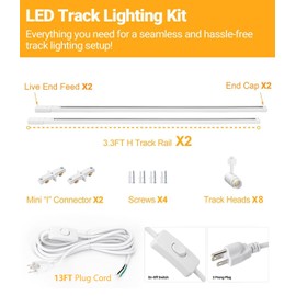 TuyuBEE Zoomable Plug in Track Lighting with Power Cord, 8-Light LED Track Lighting Kit with 6.6FT H Type Track Lighting Rails, Modern Kitchen Track Lighting Fixtures Ceiling Spot Light, 3000K White