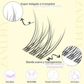 zanlufly - Extensiones de pestañas en racimo naturales, pestañas rizadas CC, extensión de pestañas individuales y tenues, bandas transpar...