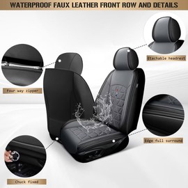 DISUTOGO Car Seat Covers Full Set Fit for Hyundai Elantra 2012-2023 2024 2025: Faux Leather Seat Covers Waterproof Automotive Seat Protector Covers Compatible Airbag (5 Seats, Black&Grey)