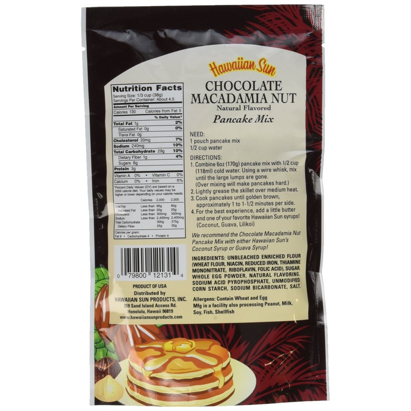 Pancake Mix, 6 Ounce Bag by Hawaiian Sun (Chocolate Macadamia