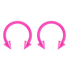 2pc 1.2mm 16g Dental-Grade Clear Acrylic Pink Horseshoe Bar Hoop 3mm Spike Circular Barbells Earrings Cartilage Helix Septum Nose Lip Rings - 8mm