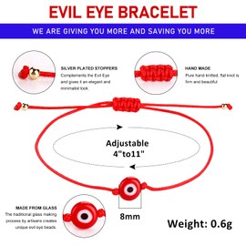 KIYSI Hand Made 4 Pcs Evil Eye Bracelets Adjustable Evil Eye Bracelet for Women Red Evil Eye Bracelets Evil Eye Bracelets Pack（Red Rope - Red Beads）
