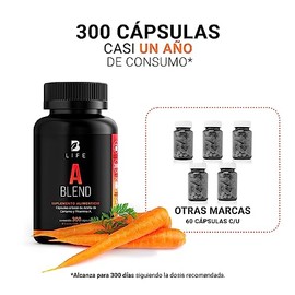 Vitamina A 300 Cápsulas Blandas con 1000 mcg por porción. Ingredientes naturales. A Blend. B Life.