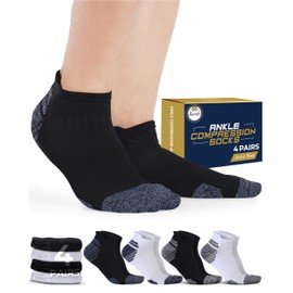 Pembrook Ankle Compression Socks for Women & Men - 4 Pairs | Compression Socks Ankle | Compression Running Socks for Women | Plantar Fasciitis Socks Women | Black, Whi