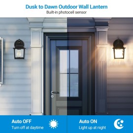 DEWENWILS 2 Pack Wall Lantern Porch Light with Clear Water Ripple Glass Shade,