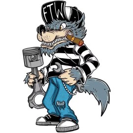 FTW WOLF MECHANIC WITH PISTON STICKER WINDOW STICKER TOOLBOX STICKER DECAL