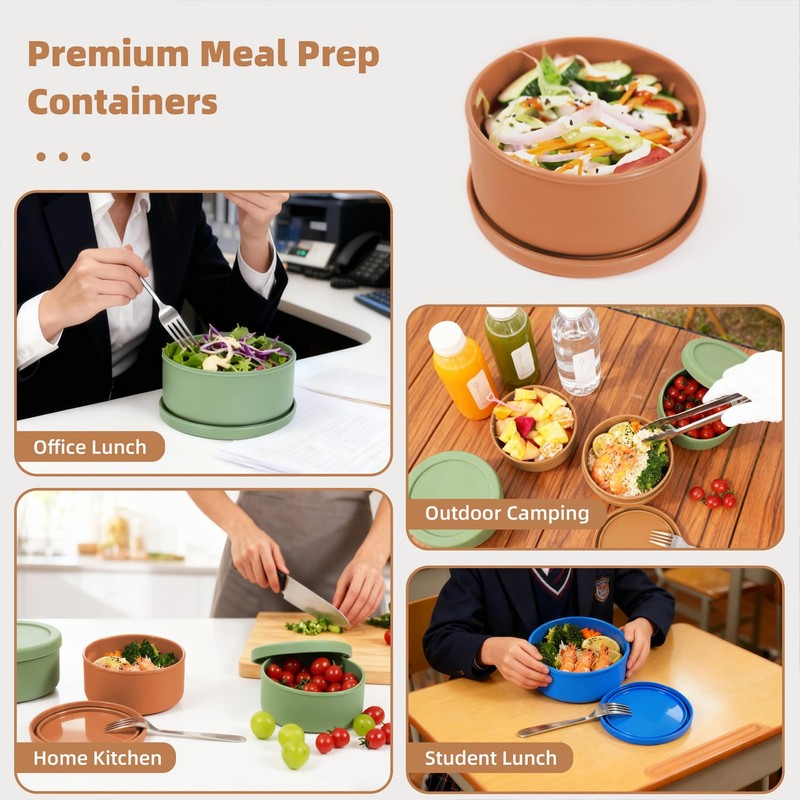 XU&PEIQI 24oz Silicone Food Storage Containers,Round Bowls with Lids -