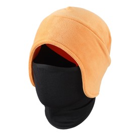 Magracy Mens Fleece Beanie with Face Cover Windproof Skull Cap Winter Earflap 2 in1 Beanie for Ski Cycling Motorcycle Orange