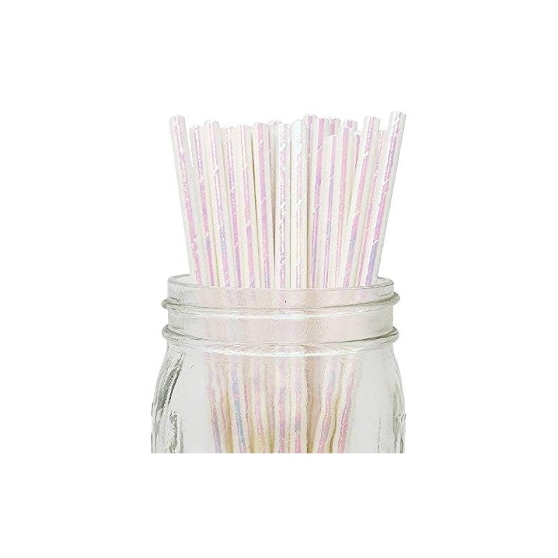 N//C Iridescent White Papers Straws, 7.75'' Cocktail Drinking Straws For