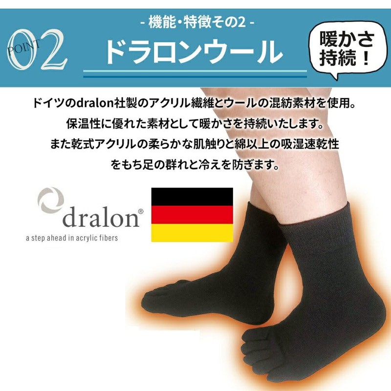 Asuka 5 Toe Socks, Wool Blend, Super Heat Retention, Fully