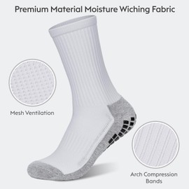 Finerview Men Grip Soccer Socks, Anti Slip Non Slip Grip Pads Athletic Sports Crew Socks