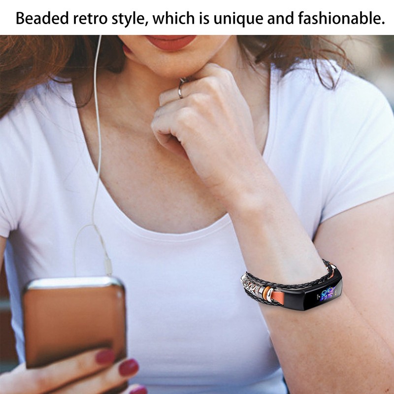 Retro Sports Watch Band Metal Beads Leather Wrist Watch Strap