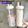 Cute Bow Pattern Straw Water Bottle, Clear Reusable Drinking Bottle