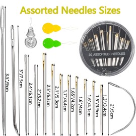 Eketirry 37 Pack Hand Sewing Needles Kit, 30-Assorted Sewing Needles & 7 Pack Heavy Duty Curved Needles with Threaders for Household Sewing, Leather, Upholstery, Carpet, Canvas & Fabric Repair