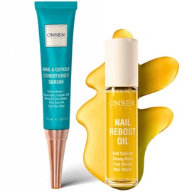 Onsen Onsen Secret Nail Reboot Duo - Treatment for Damaged Nails - Natural Nail Care & Cuticle Repair - Visible Results For Perfect Nails, Cuticle Conditioner Cream 15ml & Nail Reboot Oil 10ml