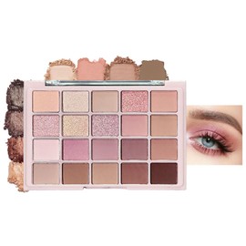 Pink Eyeshadow Palette Make-Up Palettes, Brown Matte Shimmer Eye Shadow Pallets for Women, Glitter Eyeshadows 20 Colour Nude Purple Natural Waterproof Long Lasting Highly Pigmented