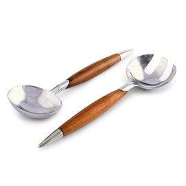 Vagabond House Tribeca Collection Pewter and Teak Salad Server Set Long Mid Century Modern 11 inch Long