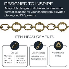 RCH Hardware CH-17-AB-3 Decorative Antique Solid Brass Chain for Hanging, Lighting - Small Round Unwelded Links with X Design (3 ft/1 Yard)