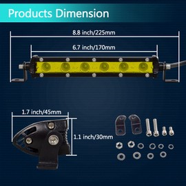 AUXTINGS 2x 7 inch 30W Yellow Amber Single Row LED Light Bar 3000K Low Profile Ultra Thin Slim Mini Flood Beam Led Off Road Lights Driving Lights Led Fog Lights Boat Lighting Led Work Light