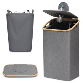 WELTRXE Recycling Bin for Kitchen Large 26 Gallon, 100L Recycle Bin with Lid, Reusable Inner Bags, for Bottle Can Glass Plastic Stickers, Gray