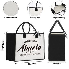 FBCCZEY Abuela Gift Christmas Mother's Day Birthday Retirement Appreciation Gifts for Grandma Grandmother, Foldable Reusable Grocery Bags With Handles, Important Abuela Stuff Tote Bag