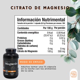 Citrato de Magnesio Puro Magnesium Citrate Momosie Sin Aditivos Alta Absorcin 180 cpsulas de 500 Mg Suplemento alimenticio de...