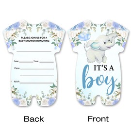 brayqu Boy Baby Shower Party Invitations Blue Elephant Baby Shower Shaped Invitations Fill-in Baby Shower Party Invites (20 Invitation Cards with Envelopes)