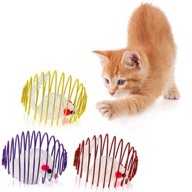 Cat Spring Balls, 3 Pcs Stretchable Cat Springs Toys Interactive Cat Toys Rolling Cat Balls Colorful Playful Coils Spring Action Toy Caged Rats for Kitten Cat Pet Supplies Indoor Play, Random Color