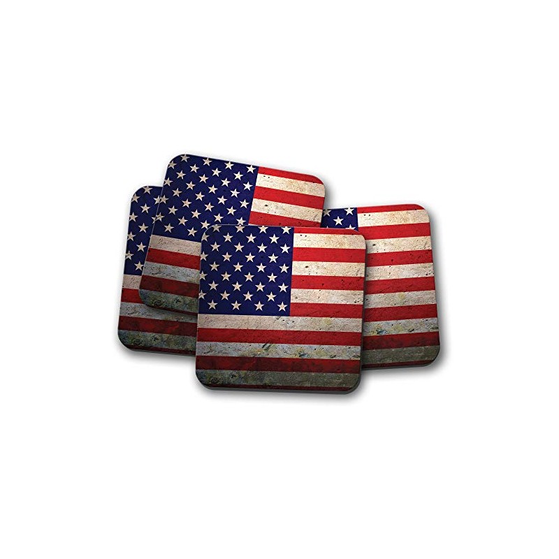4 Set - Distressed USA Flag Coaster - Vintage American