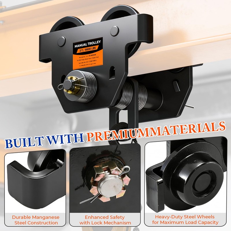 POWLAB I Beam Trolley 3 Ton Manual Adjustable