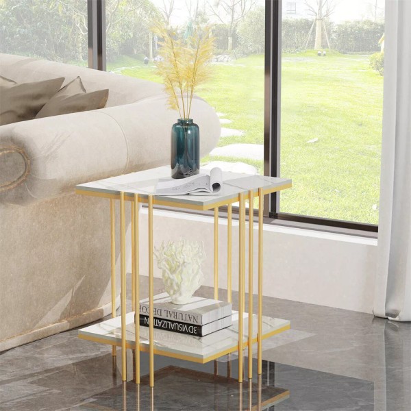 UNHO 2 Tier Sofa Side Table Square Sintered Stone End
