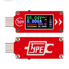 Type-C USB Voltmeter Amperemeter Load Tester, TC64 0.96 Inch Color Display HD Tester PD Fast Charge Detector Capacity Temperature Test Meter
