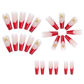 Press on Nails Long with Designs False Fake Nails Coffin Artificial Acrylonitrile Butadiene Red Press on Nails Long with Designs Luxury False Fake Nails Coffin Artificial Nails