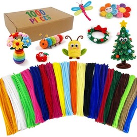 1000PCS 20 Colors Pipe Cleaners Bulk, Durable Chenille Stems, Multicolored Limpia Pipas, Pipe Cleaners Craft for DIY Crafts, Flower Making Kit, Arts and Crafts Supplies, School Decorations