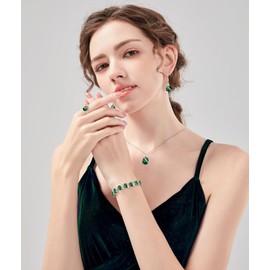 LMXXVJ Created Green Emerald Jewelry Set for Women,Platinum Plated Necklace Open Ring Earrings Bracelet Set Fashion Gifts for Girl/Mom/Wife