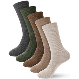 Shihanee 5 Pairs Cashmere Wool Crew Socks for Women Soft Ribbed Knit Cotton Socks Fall Winter Neutral Aesthetic Slouch Socks (Stylish)
